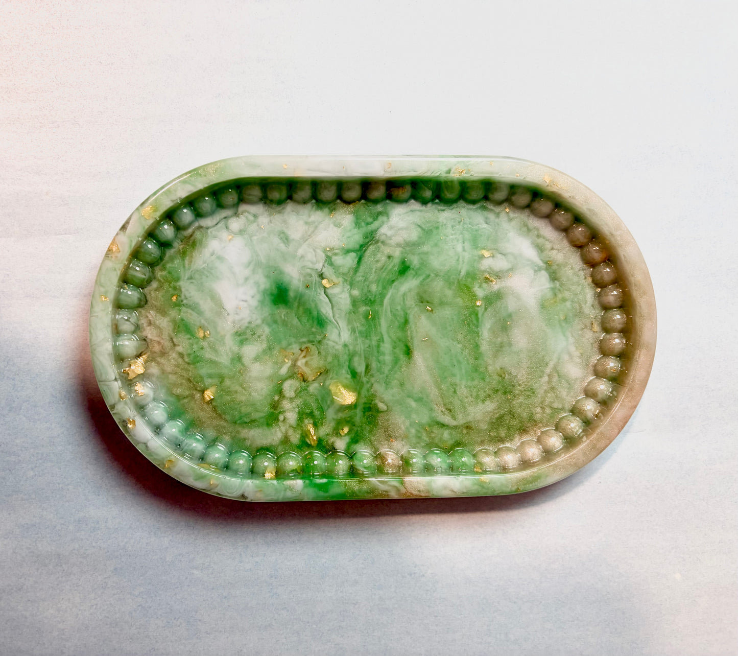 Jade and Lavender Beaded Tray (8.4x5.25x1)