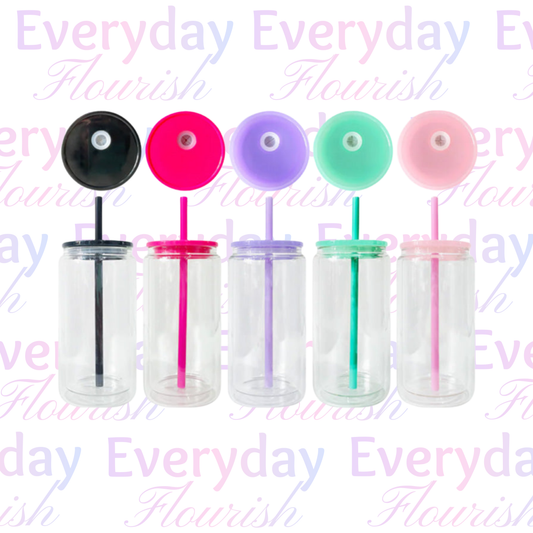 16oz Customizable Acrylic Snow Globe Cup with colored lid and colored straw