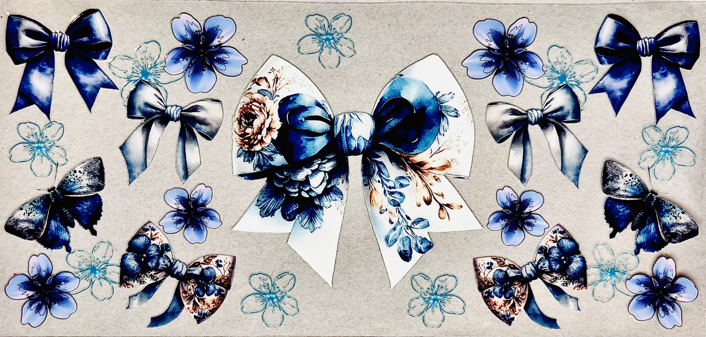 #0151 Floral Bows- Blue and Brown