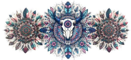 #0762 Cow Skull with flowers- 3