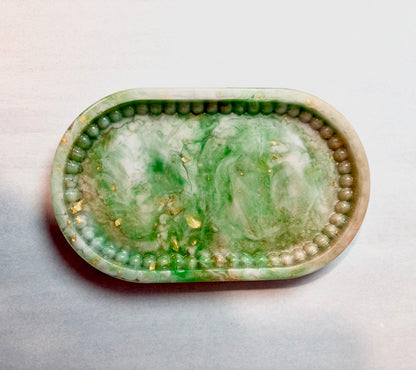 Jade and Lavender Beaded Tray (8.4x5.25x1)