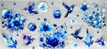 #0097 Flowers with Hummingbird- Blue