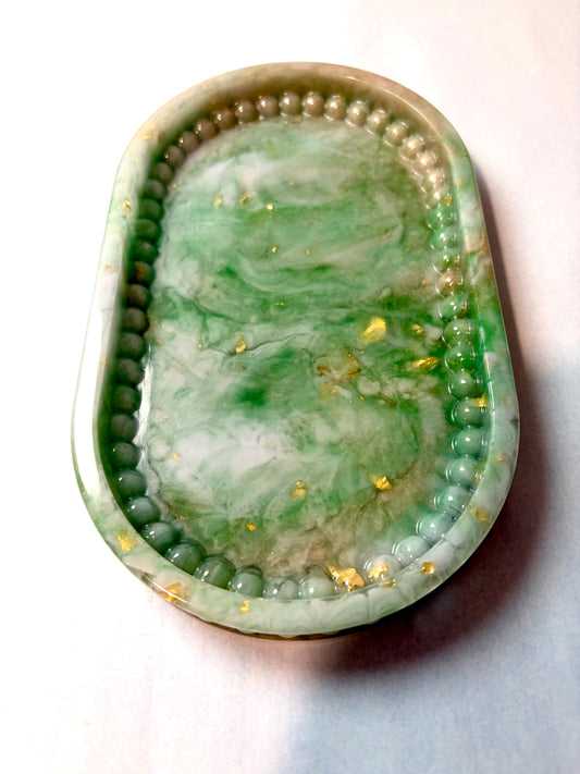 Jade and Lavender Beaded Tray (8.4x5.25x1)