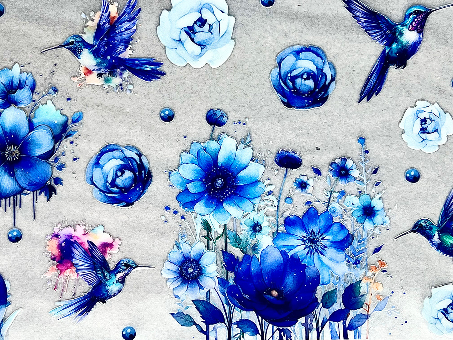 #0097 Flowers with Hummingbird- Blue