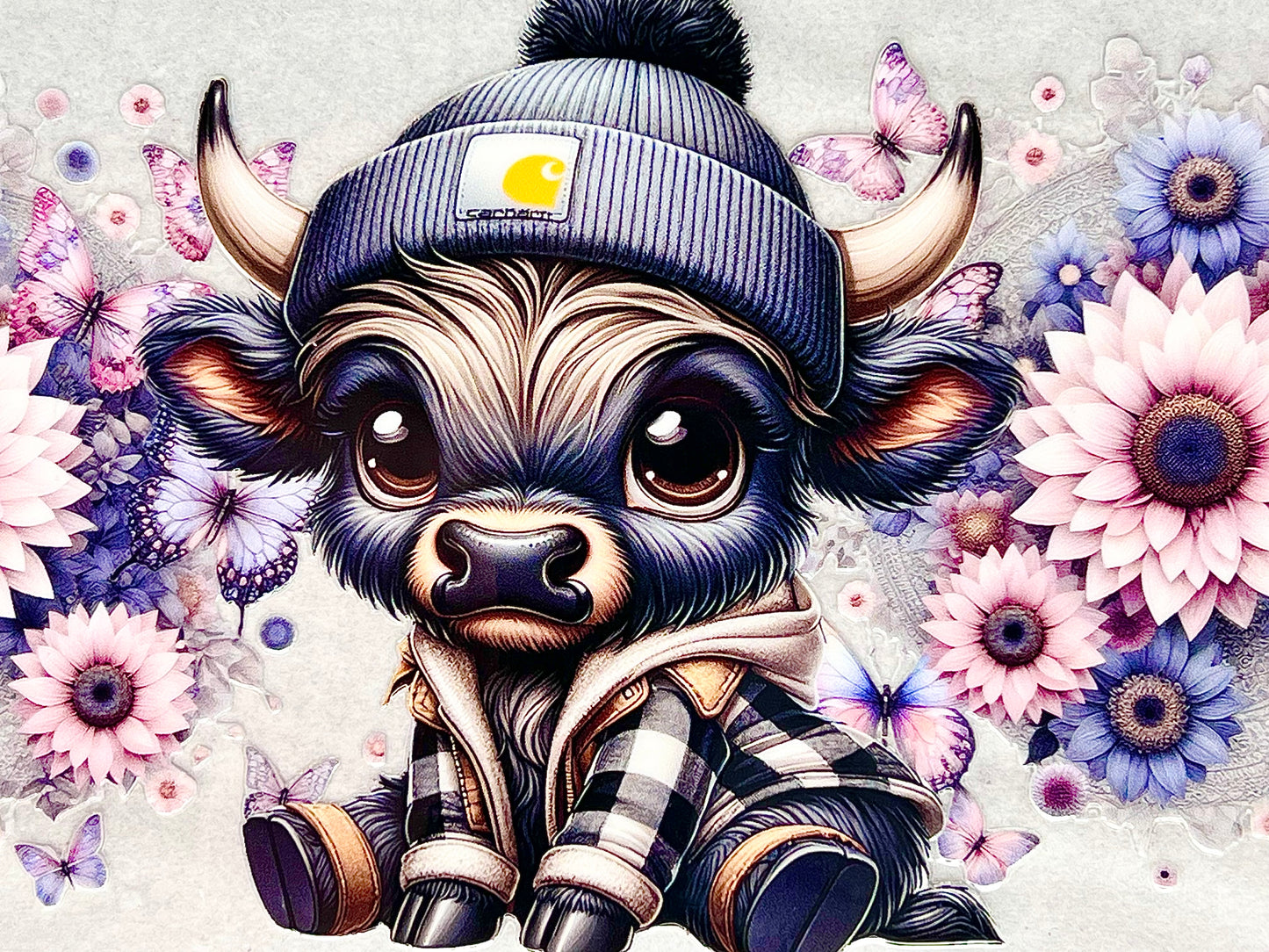 Cowhartt- Gray/Pink flowers