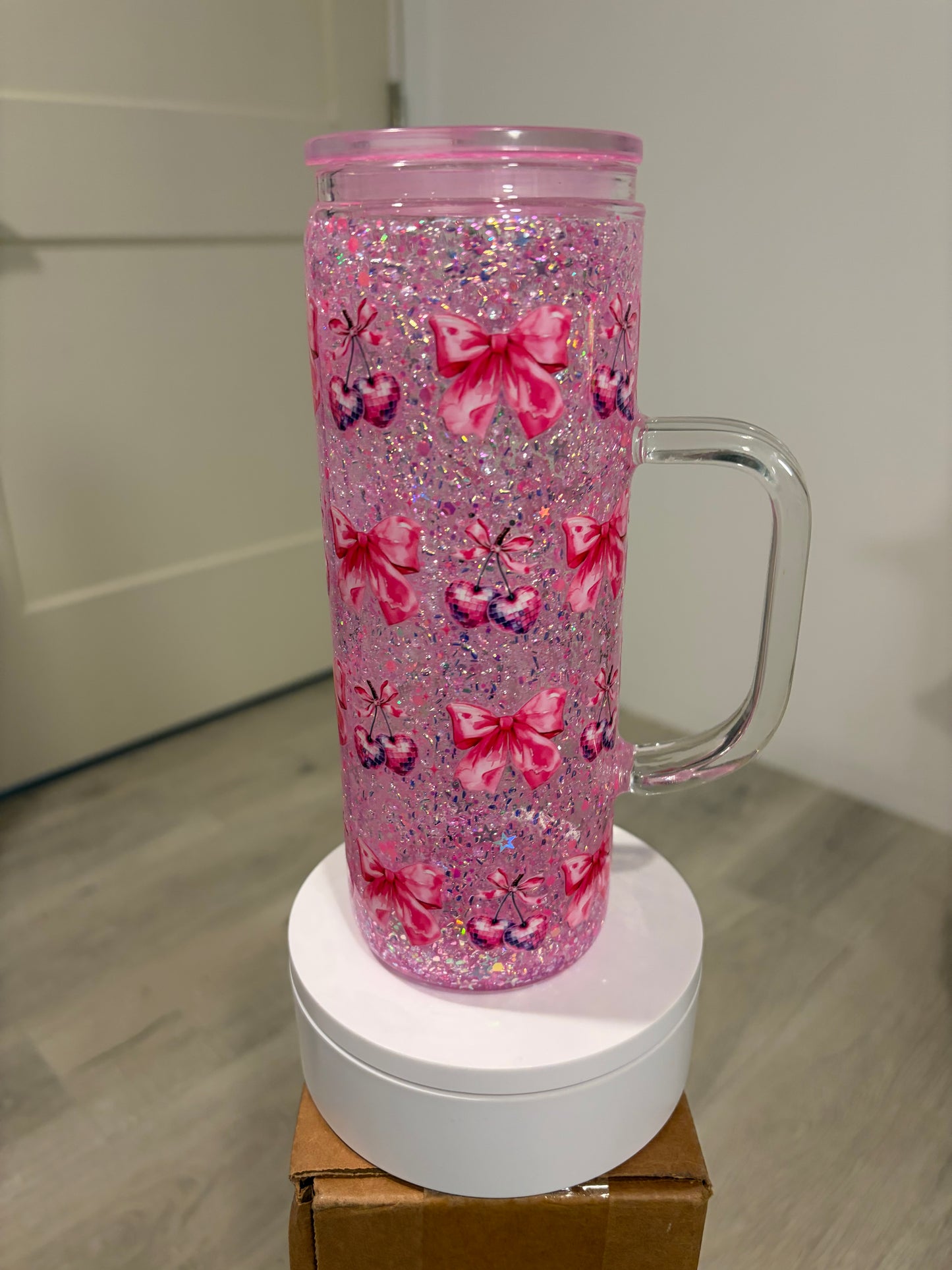15/20oz Customizable Glass Snow Globe Can with handle