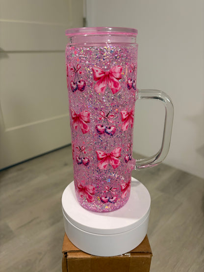 15/20oz Customizable Glass Snow Globe Can with handle
